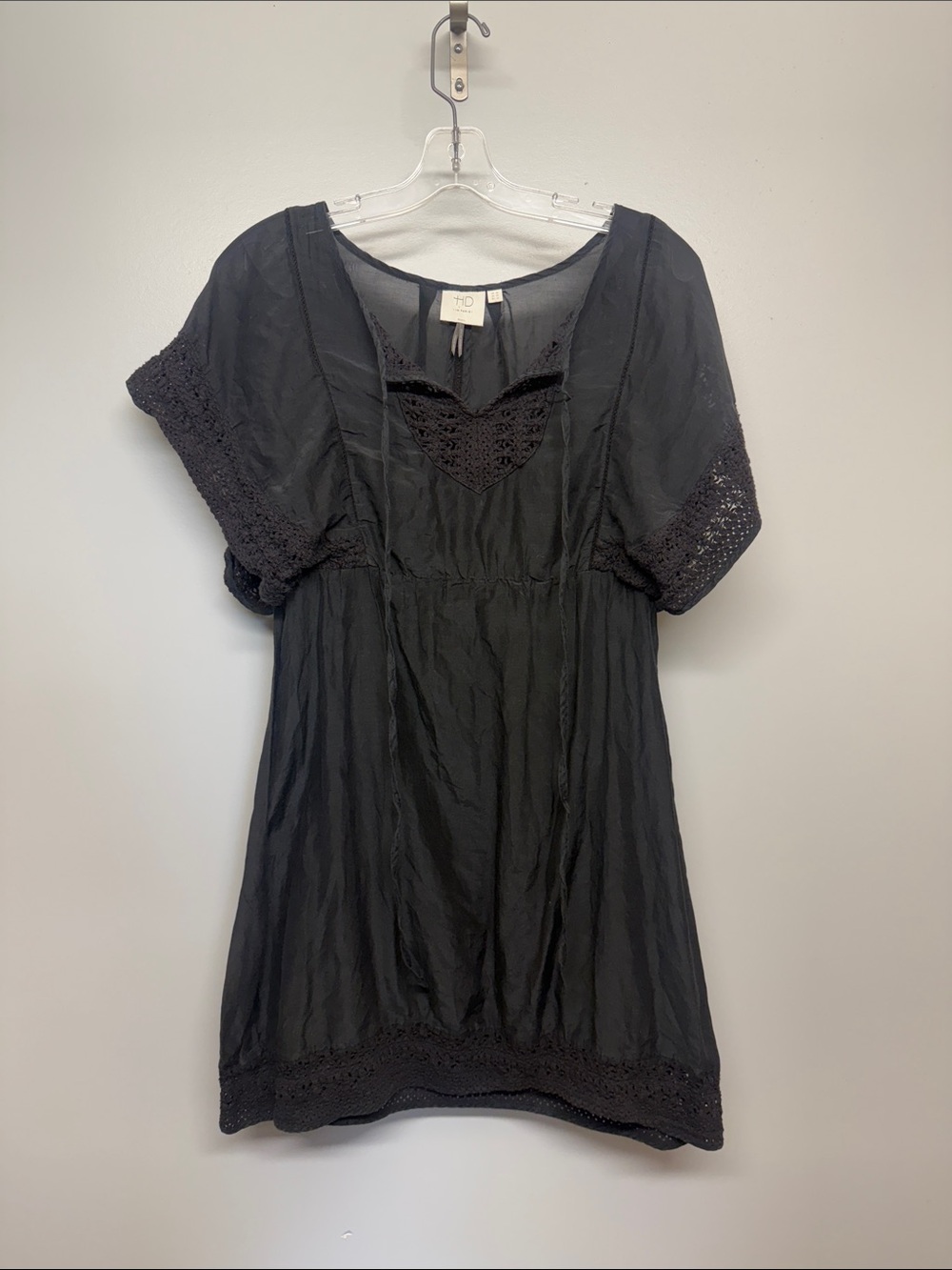 HD in Paris Anthropologie Black Lightweight Crochet Lace Flowy Dress